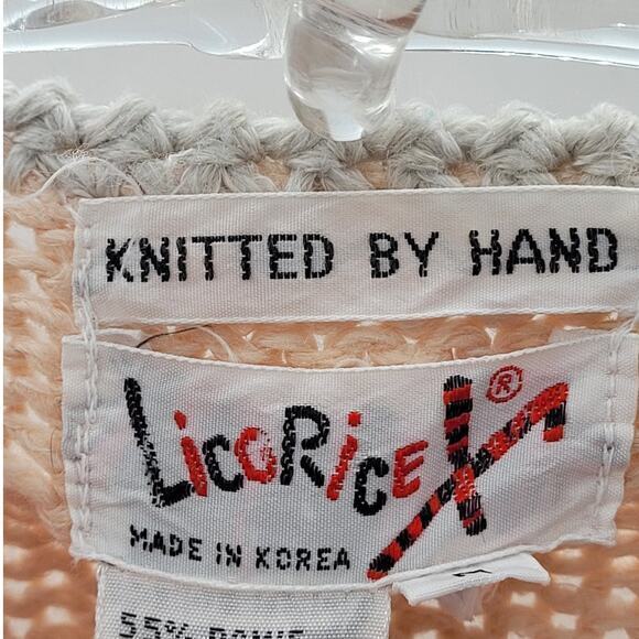 Licorice Vintage Peach Cream Striped Cable Knit V neck Cardigan Sweater Jacket - Picture 4 of 13